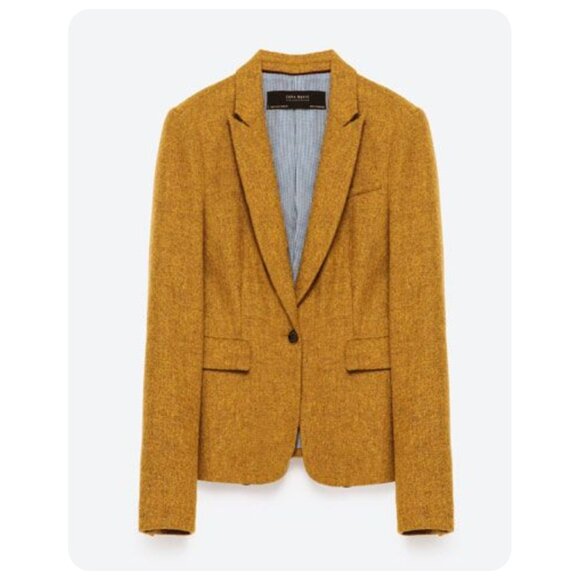 Zara Basic Tweed Elbow Patch Blazer sz S - Picture 1 of 8